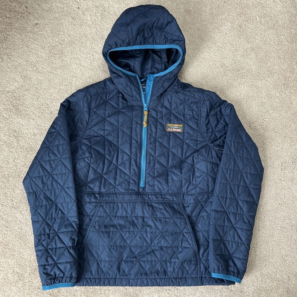 LL Bean Katahdin Insulated Pullover Jacket Women Small Blue Hooded Lightweight